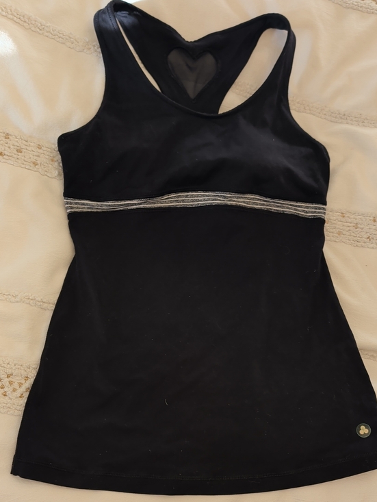 titika Tops - Black Racerback Tank with Heart Cutout and Silver Accent Band